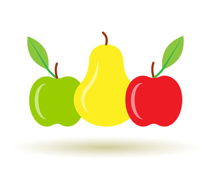 Colorful pear and apple icon with shadow
