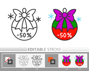 Christmas ball with bow tree decoration line icon