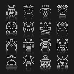 Robot transformer thin line icon set