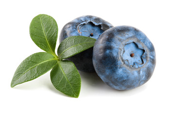 fresh blueberry with leaf isolated on white background