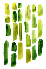 Abstract paint spots on white background. Color watercolor stains and blots. Green