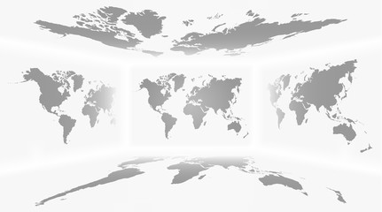 Perspective room and set of all side world map background . Vector