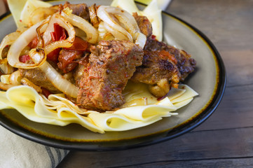 Traditional dish of Turkic people in Central Asia Beshbarmak