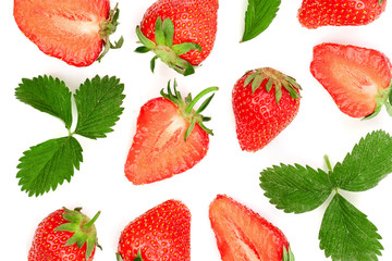 Strawberries isolated on white background with copy space for your text. Top view. Flat lay pattern