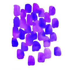 Ultra violet spots. Abstract paint splashes on a white background. Purple watercolor stains
