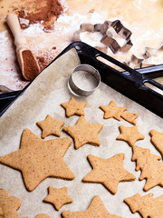 Preparing gingerbread cookies for Christmas. Various cookie shapes