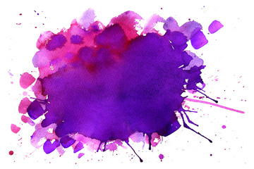 Ultra violet. Abstract paint spots on white background. Color watercolor stains and blots.