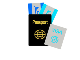 Passport, visa, airplane tickets.