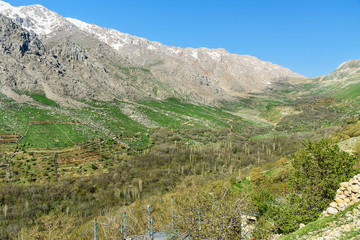 Howraman Valley with typical Kurdish village in Zagros Mountain. Kurdistan Province, Iran.