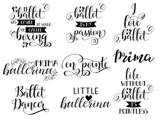 set of 9 ballet hand lettering. Modern calligraphy. Great for dance studio decor, merch, apparel design. © anngirna