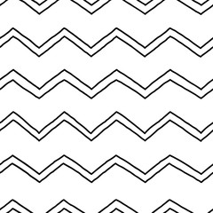 Naklejka premium Seamless geometric background. Hand drawn zigzag pattern. Black and white textures. Vector illustration