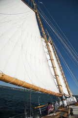 Old Vintage Schooner Sailboat Heeling in Full Breeze