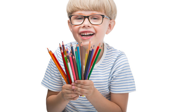 Adorable schoolboy isolated