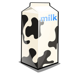 A single carton of milk with the words and black and white texture isolated on a white background. Package design of dairy products, retail package. Vector illustration.