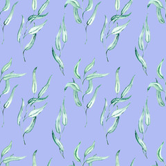 Seamless Realistic Watercolor Greenery Pattern. Summer, Spring Forest Herbs, Plants Texture. Foliage in Vintage Style. Nature Eco Friendly Concept. Textile, Fashion, Interior.