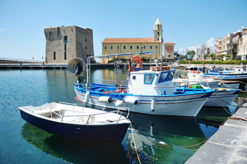 Fototapeta na wymiar The boats in Port of Acciaroli, Cilento National Park. Salerno. Southern Italy