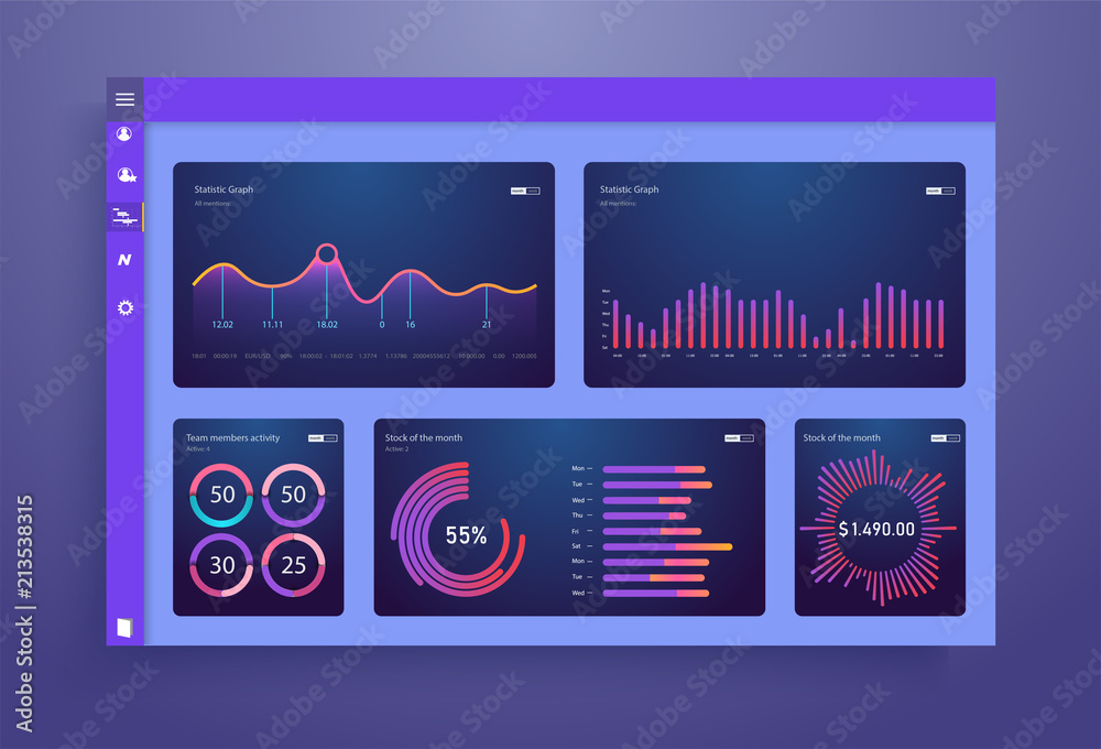 Poster infographic dashboard template with flat design graphs and charts. information graphics elements.