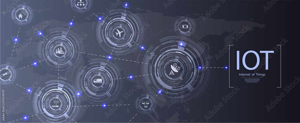 Poster internet of things (iot) and networking concept for connected devices. spider web of network connect