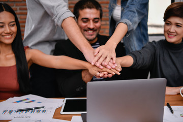Business concept. Businesspeople work together to succeed. Businesspeople are shaking hands in the office.