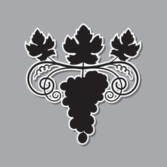black illustration of grapes silhouette with bunches and leaves