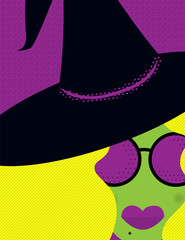 Witch Face Cropped - Cropped illustration of a modern blonde witch wearing a hat