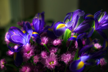 Fototapeta na wymiar Light painting of colorful bouquet flowers
