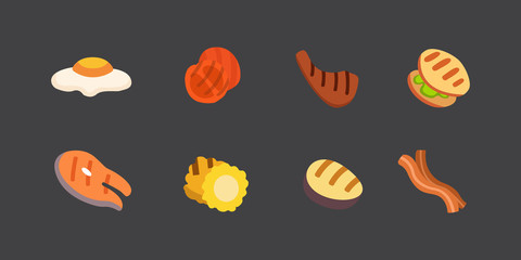 Barbecue icons set. Grill food, bbq, roast, steak cartoon vector illustration.