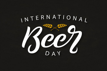 Fototapeta na wymiar Vector realistic isolated typography logo for International Beer Day for decoration and covering on the dark background.