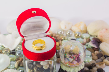 Gold ring with rocks, sea concepcion with natural fresh and comfortable concept, minimal love style. Make important people