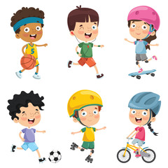 Vector Illustration Of Kids Making Sport