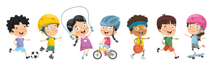 Vector Illustration Of Kids Making Sport