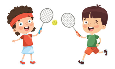 Vector Illustration Of Kid Playing Tennis	