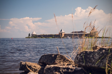 Fototapeta premium Oreshek fortress is an ancient Russian fortress on the Nut island at the source of the Neva river, opposite the town of Shlisselburg in the Leningrad region.