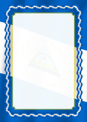 Frame and border of ribbon with Nicaragua flag, template elements for your certificate and diploma. Vector