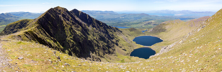 Looking Northwest into Com Lothair Valley with Caher mountain on the left in the MacGillycuddy Reeks in Killarney, County Kerry, Ireland