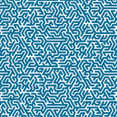 Blue labyrinth pattern on white background