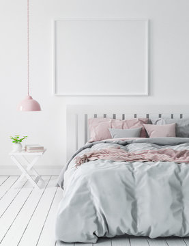 Mock-up in modern bedroom, Scandinavian style, 3d render