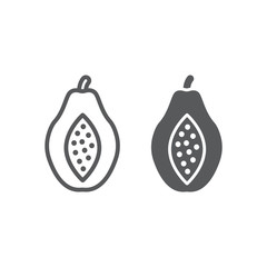 Papaya line and glyph icon, fruit and vitamin, diet sign, vector graphics, a linear pattern on a white background, eps 10.
