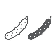 Cucumber line and glyph icon, vegetable and diet, vegetarian sign, vector graphics, a linear pattern on a white background, eps 10.