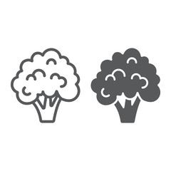 Broccoli line and glyph icon, vegetable and diet, vegetarian sign, vector graphics, a linear pattern on a white background, eps 10.