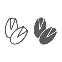 Pistachio line and glyph icon, vegetable and nut, vegetarian sign, vector graphics, a linear pattern on a white background, eps 10.