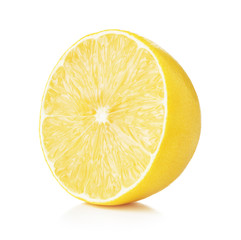 half of ripe yellow lemon isolated on white background