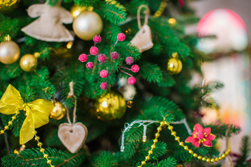 Decorated christmas tree, closeup