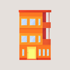 A large cozy house with a foundation, access to balconies. With a lot of windows, high. Vector illustration isolated on a gray background.