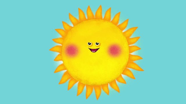 Isolated fun sun cartoon character with facial expressions. Seamless loop, alpha. Useful sun will bring alive your material – film, animation, presentation, etc...
