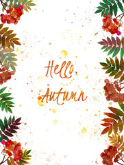 Hello autumn watercolor postcard