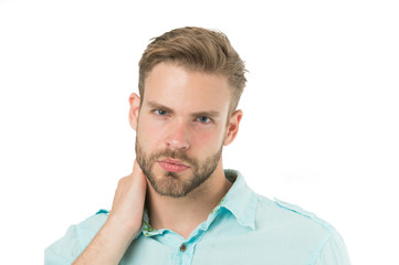 man grooming. time for new haircut. handsome man with unshaven face grooming in morning. beauty...