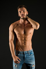 Fototapeta premium Workout concept. Man with fit torso, workout. Man after workout. Workout results