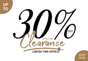 Vol. 5.3 Clearance Sale 30 percent heading design for banner or poster. Sale and Discounts Concept.