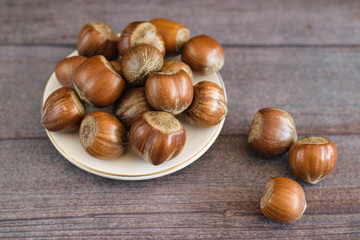 Pile of hazelnuts.